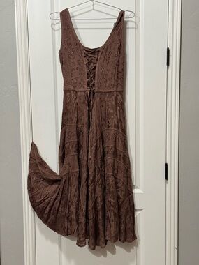 Bohemian Lace-Up Brown Maxi Dress Pit 20” L 57”  NWT
